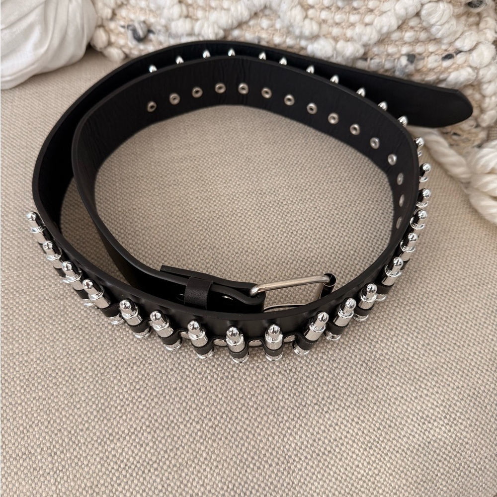 Studded Black Belt with Silver Accents